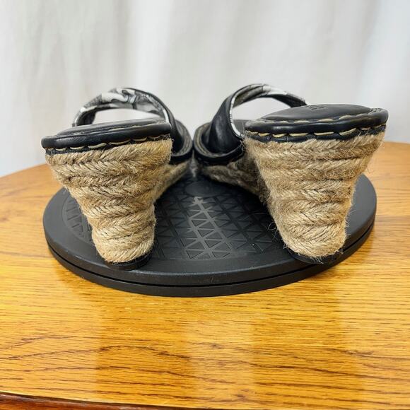 Born Drilles Wedge Sandal 3" Heel Womens US 9 EU 40.5 Black Textile Leather Rope - Picture 6 of 8